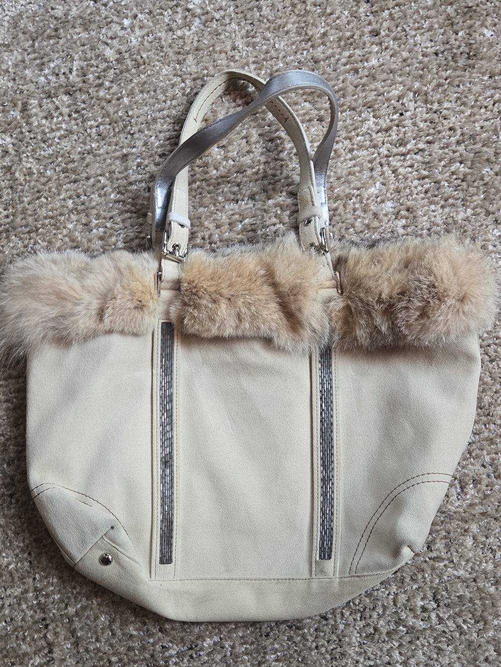 Coach Beige Fur Trim Shoulder Bag